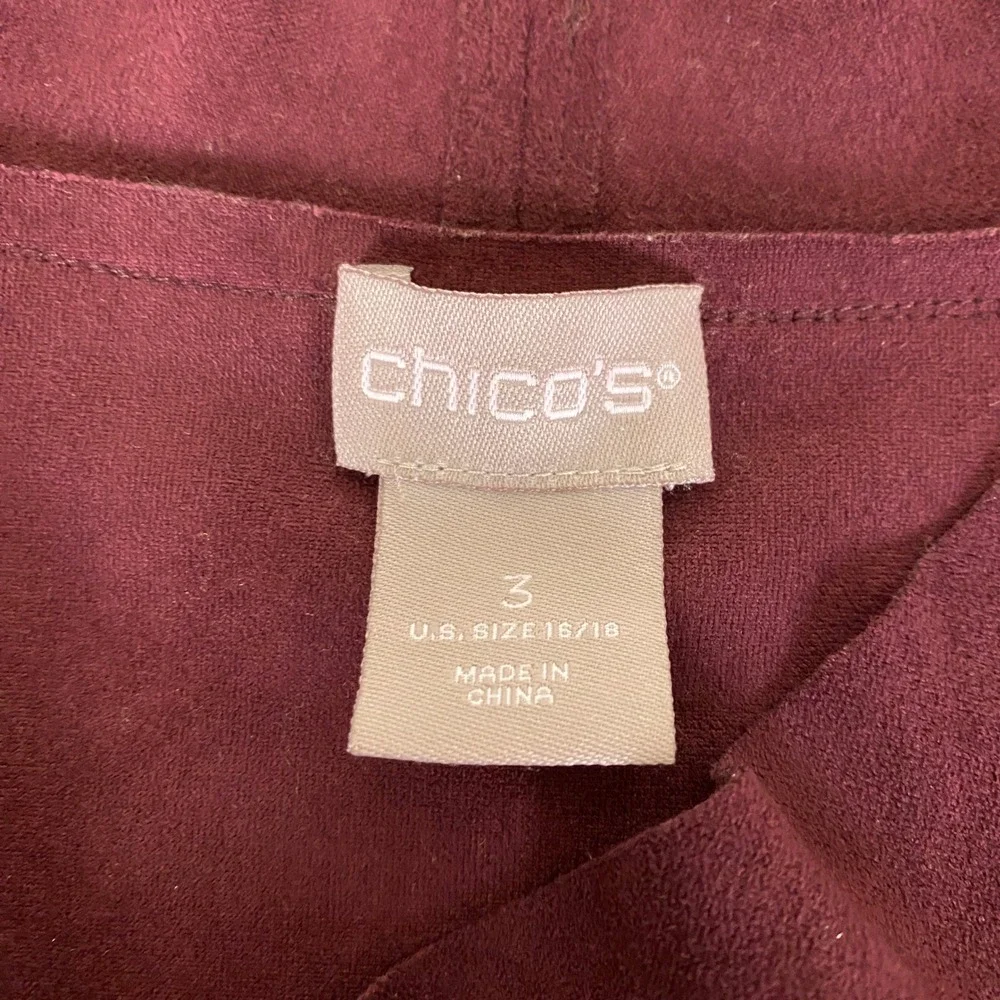 Chicos Cardigan Jacket Size‎ 3 (US XL 16 18) Burgundy Faux Suede Open Front
